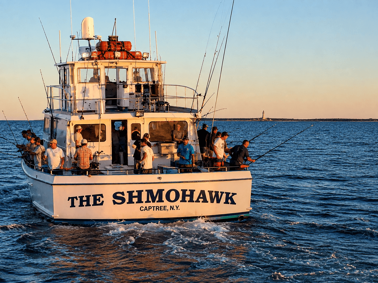 Fishing boat with anglers at sea